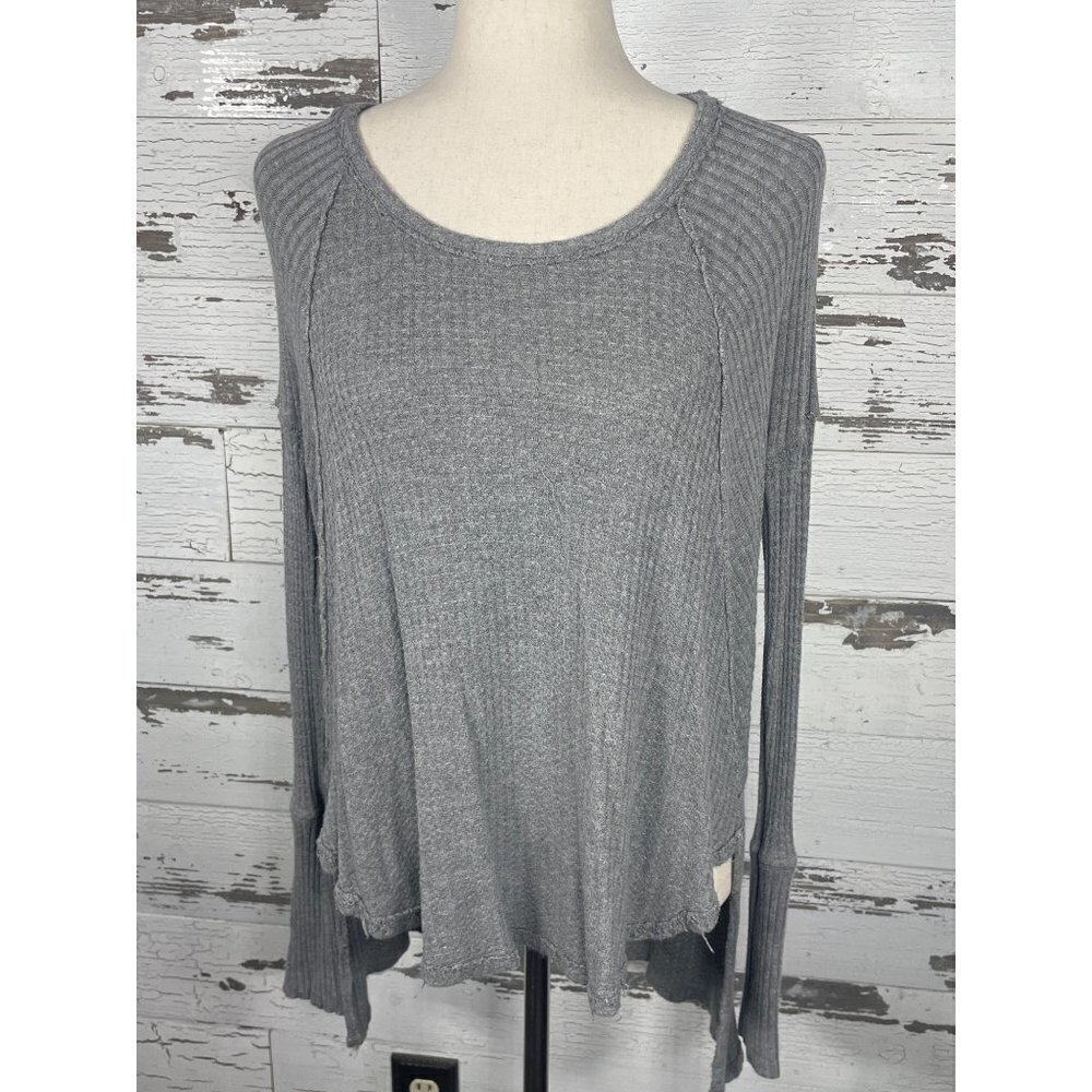FREE PEOPLE Ventura Thermal Tee Tunic High-Low Ham Gray XS EUC